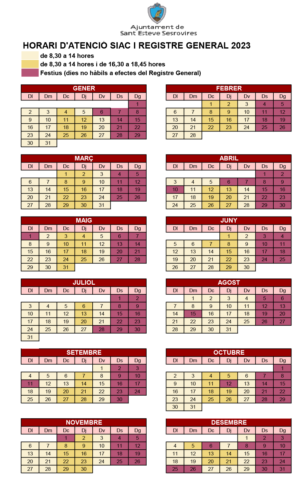 Calendari dies inhàbils 2023